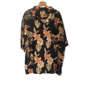 Jamaica Jaxx Hawaiian Shirt 100% Silk Black Floral Tropical Beach XXL 2XL
